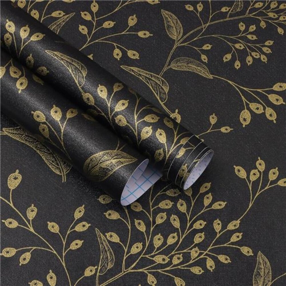 Peel and Stick Wallpaper Black Contact Paper Gold Floral Wallpaper